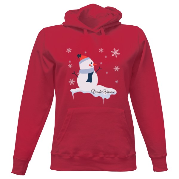 Dámská mikina s kapucí s potiskem Sněhuláček Veselé Vánoce pro ženy